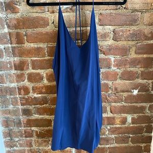 Navy silk spaghetti strap mini dress!